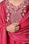 Shop_5cross Ajit Kumar_Pink Chanderi Kurta Print Butti V Neck Paisley Embroidered And Pant Set _Online_at_Aza_Fashions