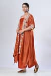 5cross Ajit Kumar_Orange Cotton Silk Shrug Print Butti Scallop Floral Embroidered Palazzo Set _Online_at_Aza_Fashions