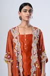 Buy_5cross Ajit Kumar_Orange Cotton Silk Shrug Print Butti Scallop Floral Embroidered Palazzo Set _Online_at_Aza_Fashions