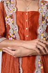 Shop_5cross Ajit Kumar_Orange Cotton Silk Shrug Print Butti Scallop Floral Embroidered Palazzo Set _Online_at_Aza_Fashions