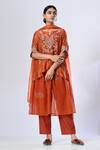 Buy_5cross Ajit Kumar_Orange Cotton Silk Top Print Butti Paisley Embroidered Short And Pant Set _at_Aza_Fashions