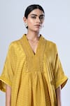 Buy_5cross Ajit Kumar_Yellow Viscose Tissue Kaftan Placement Embroidery Beads Butti Print With Pant _Online_at_Aza_Fashions