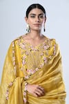 Buy_5cross Ajit Kumar_Yellow Chanderi Kurta Print Butti V Neck Ditsy Floral Embroidered Pant Set _Online_at_Aza_Fashions