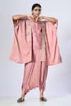 Buy_5cross Ajit Kumar_Pink Modal Satin Shrug Print Butti Scallop Floral Embroidered Dhoti Pant Set _at_Aza_Fashions