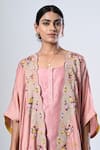 Buy_5cross Ajit Kumar_Pink Modal Satin Shrug Print Butti Scallop Floral Embroidered Dhoti Pant Set _Online_at_Aza_Fashions