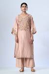 5cross Ajit Kumar_Pink Chanderi Kurta Embroidery Paisley V Neck Ditsy Floret Palazzo Set _Online_at_Aza_Fashions