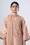 Shop_5cross Ajit Kumar_Pink Chanderi Kurta Embroidery Paisley V Neck Ditsy Floret Palazzo Set _Online_at_Aza_Fashions