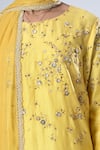 Shop_5cross Ajit Kumar_Yellow Chanderi Kurta Embroidery Flower Vine Round Neck Palazzo Set _Online_at_Aza_Fashions