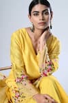 Buy_5cross Ajit Kumar_Yellow Chanderi Kurta Embroidery Flower Vine V Neck Placement Sharara Set _Online_at_Aza_Fashions