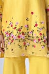 Shop_5cross Ajit Kumar_Yellow Chanderi Kurta Embroidery Flower Vine V Neck Placement Sharara Set _Online_at_Aza_Fashions