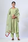 Buy_5cross Ajit Kumar_Green Chanderi Kurta Print Butti Round Princess Seam Embroidered Palazzo Set _at_Aza_Fashions