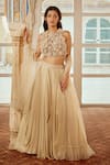 Buy_Nikita Vishakha_Beige Blouse Raw Silk Embroidery Big Flower Halter Neck Applique Lehenga Set _at_Aza_Fashions