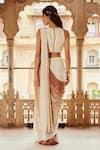 Shop_Nikita Vishakha_White Blouse Raw Silk Embroidery Scallop Texture With Pre-draped Saree _at_Aza_Fashions