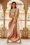 Buy_Nikita Vishakha_White Blouse Raw Silk Embroidery Scallop Texture With Pre-draped Saree _Online_at_Aza_Fashions