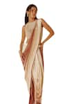 Nikita Vishakha_White Blouse Raw Silk Embroidery Scallop Texture With Pre-draped Saree _at_Aza_Fashions