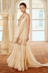 Nikita Vishakha_White Kurta Raw Silk Embroidery Pearls V-neck Short And Gharara Set _at_Aza_Fashions