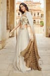 Buy_Nikita Vishakha_Beige Blouse Raw Silk Embroidery Pearls Cutwork Floral And Lehenga Set _Online_at_Aza_Fashions