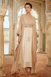 Buy_Nikita Vishakha_Brown Kaftan Organza Embroidery Floral Kaftan Sequin Asymmetric And Pant Set _at_Aza_Fashions