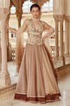 Buy_Nikita Vishakha_Brown Kurta Raw Silk Embroidery Floral V-neck Short And Lehenga Set _at_Aza_Fashions