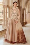 Nikita Vishakha_Brown Kurta Raw Silk Embroidery Floral V-neck Short And Lehenga Set _Online_at_Aza_Fashions