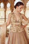 Nikita Vishakha_Brown Kurta Raw Silk Embroidery Floral V-neck Short And Lehenga Set _at_Aza_Fashions