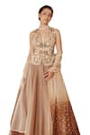 Buy_Nikita Vishakha_Brown Kurta Raw Silk Embroidery Floral V-neck Short And Lehenga Set 