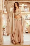 Buy_Nikita Vishakha_Brown Blouse Raw Silk Embroidery Floral V-neck Asymmetric Lehenga Set _at_Aza_Fashions