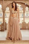 Nikita Vishakha_Brown Blouse Raw Silk Embroidery Floral V-neck Beads Asymmetric Lehenga Set _Online_at_Aza_Fashions