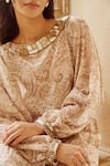 Shop_Nikita Vishakha_Beige Butter Crepe Embroidery Floral Round Paisley Print Crop Top And Flared Pant _Online_at_Aza_Fashions