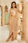 Buy_Nikita Vishakha_Brown Blouse Raw Silk Embroidery Floral Blouse Round And Draped Skirt Set _at_Aza_Fashions