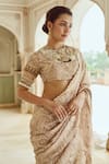 Nikita Vishakha_Brown Silk Organza Embroidery Paisley Print Scallop Edged Saree With Blouse _Online_at_Aza_Fashions