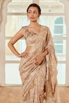 Nikita Vishakha_Brown Silk Organza Embroidery Paisley Print Ruffle Edged Saree With Blouse _Online_at_Aza_Fashions