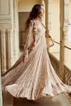 Buy_Nikita Vishakha_Brown Silk Organza Print Paisley Gown V-neck Embroidered Scallop Jacket With _at_Aza_Fashions