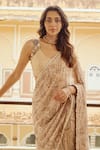 Nikita Vishakha_Brown Organza Print Paisley Scoop Tiered Saree With Blouse _Online_at_Aza_Fashions