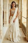 Buy_Nikita Vishakha_Ivory Blouse Shantoon Embroidery Sequins Sweetheart Tiered Saree With _at_Aza_Fashions