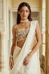 Buy_Nikita Vishakha_Ivory Blouse Shantoon Embroidery Sequins Sweetheart Tiered Saree With _Online_at_Aza_Fashions