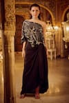 Buy_Nikita Vishakha_Black Top Silk Organza Embellished Abstract Motif One With Draped Skirt _at_Aza_Fashions