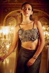 Buy_Nikita Vishakha_Black Bralette Raw Silk Embellished Abstract Ombre Straight Skirt Set With Wing _Online_at_Aza_Fashions