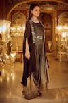 Buy_Nikita Vishakha_Black Dress Foil Embellished Abstract Motif Dress Round Cowl Draped With Cape _Online_at_Aza_Fashions