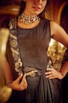 Shop_Nikita Vishakha_Black Dress Foil Embellished Abstract Motif Dress Round Cowl Draped With Cape _Online_at_Aza_Fashions