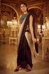 Nikita Vishakha_Black Blouse Raw Silk Embellished Floral Mesh Detailed With Draped Skirt Saree _Online_at_Aza_Fashions