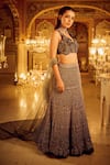 Nikita Vishakha_Black Blouse Raw Silk Embellished Abstract Motif Lehenga Set With Draped Wings _Online_at_Aza_Fashions