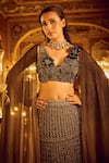 Shop_Nikita Vishakha_Black Blouse Raw Silk Embellished Abstract Motif Detailed Lehenga Set With Wing _Online_at_Aza_Fashions