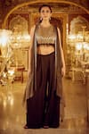 Buy_Nikita Vishakha_Black Blouse And Pant Raw Silk Embellished Bead Cape Open Flared Set With _at_Aza_Fashions