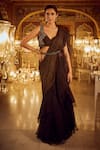 Buy_Nikita Vishakha_Black Saree Silk Organza Embellished Plunge Ruffle With Blouse _at_Aza_Fashions