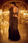 Shop_Nikita Vishakha_Black Saree Silk Organza Embellished Plunge Ruffle With Blouse _at_Aza_Fashions