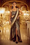 Buy_Nikita Vishakha_Black Saree Foil Embellished Abstract Motif Ombre Slit Pre-draped With Blouse _at_Aza_Fashions