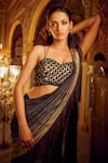 Shop_Nikita Vishakha_Black Saree Foil Embellished Abstract Motif Ombre Slit Pre-draped And Blouse _Online_at_Aza_Fashions