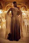 Shop_Nikita Vishakha_Brown Gown Black Shimmer Embellished Boat Neck Ombre Winged _at_Aza_Fashions