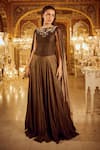 Shop_Nikita Vishakha_Brown Gown Black Shimmer Embellished Boat Neck Ombre Winged _Online_at_Aza_Fashions